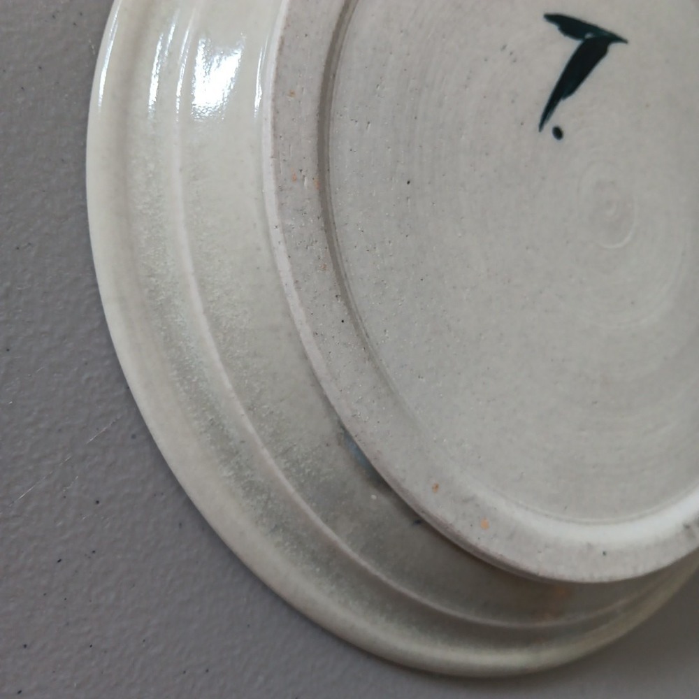 Vintage Salt Glaze Pottery 9" Plate Blue Glaze Artist Signed Studio Pottery Asia - Picture 5 of 8